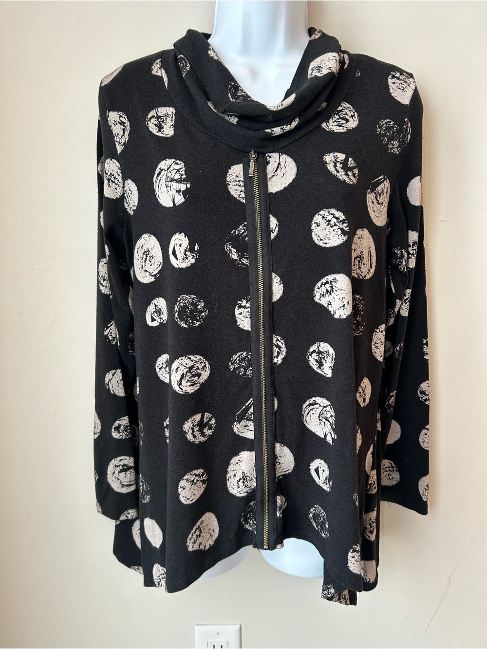 Chalet et Ceci Art to Wear Cowl Neck Tunic Top Polka Dot Size Small